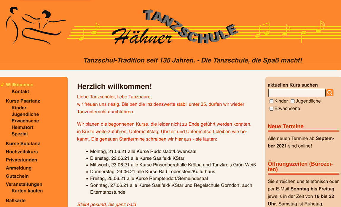 Webseite Tanzschule Hähner